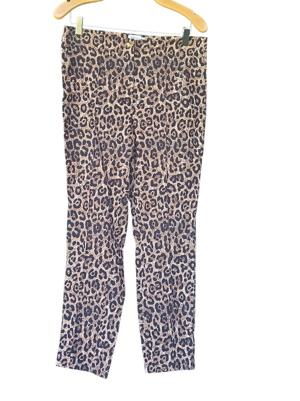 Jules & Leopold Leopard Print Trousers Taupe Black Stretchy